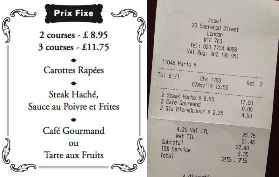 Brasserie Zédel Fixed Price Menu